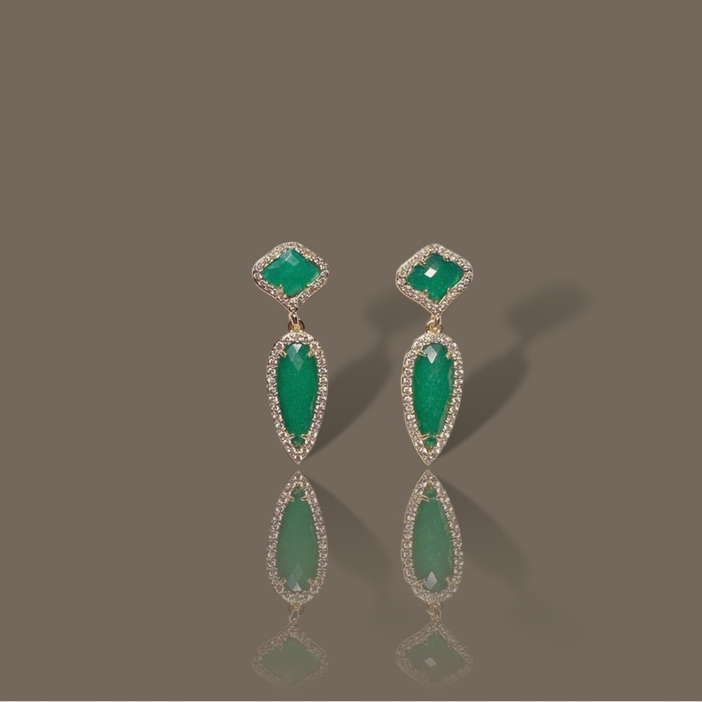 NEW Goldtone Emerald Green Imitation Gemstone & CZ Spike Dangle Drop Earrings